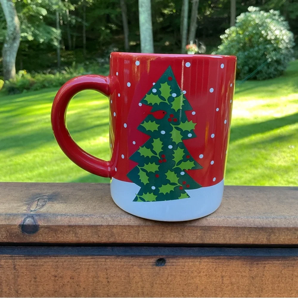 Crate & Barrel Winter Snowman Mug | Holiday Coffee Cocoa Cup Red White
